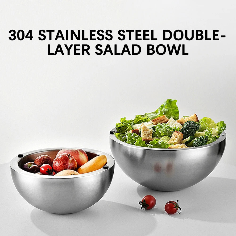 304 Thickened Salad Mixing Bowls Stainless Steel Double Wall Insulated Hot/Cold Serving Bowl Kitchen Cooking Food Containers