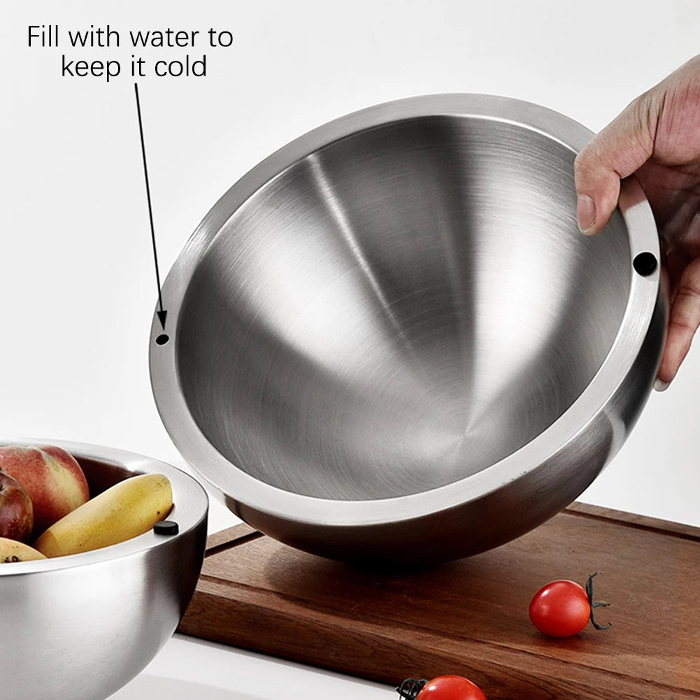 304 Thickened Salad Mixing Bowls Stainless Steel Double Wall Insulated Hot/Cold Serving Bowl Kitchen Cooking Food Containers